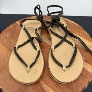 Sseko black Ribbon‎ Sandals wrap tie ankle sz 6